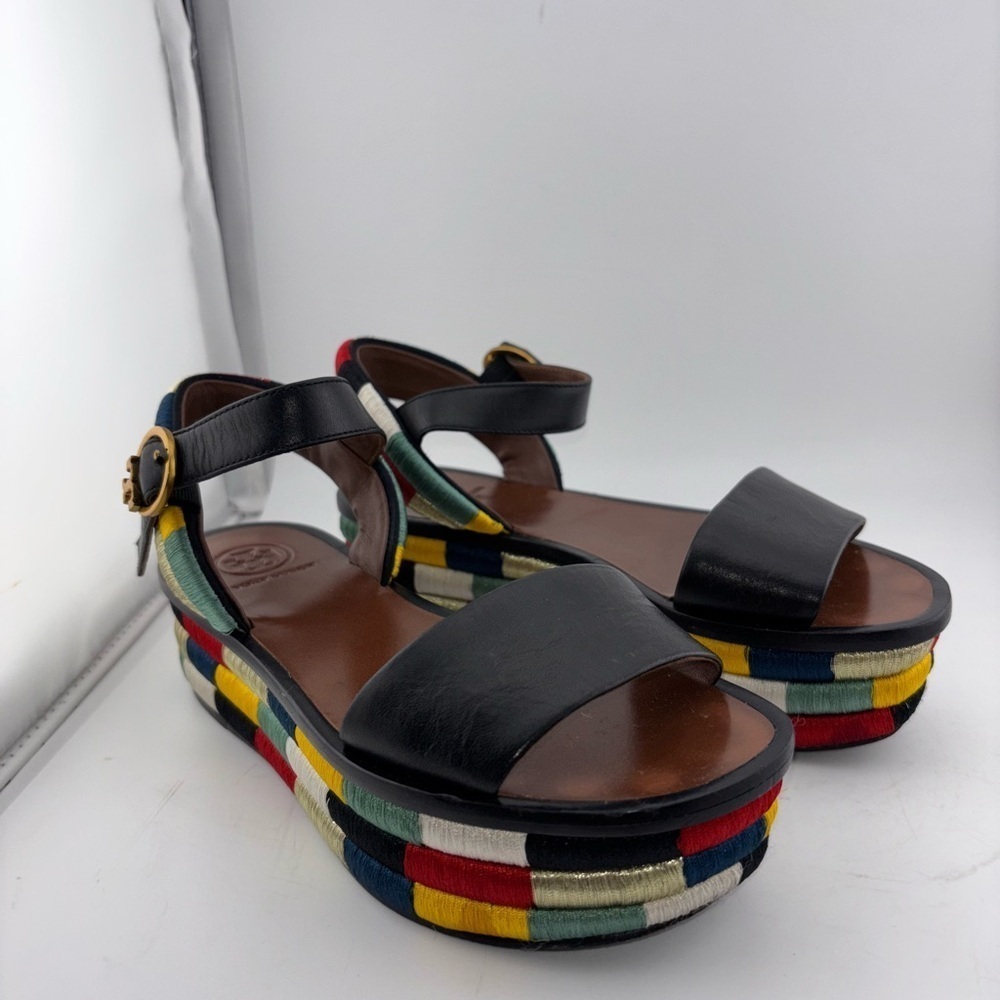 Tory Burch Leather Camilla Embroidered Platform Ankle Strap Sandals Size 5​​​​​ - Picture 16 of 16